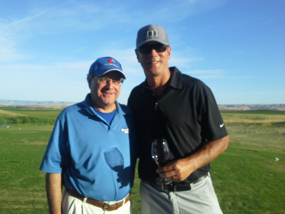 The Wine Novice, Jim Campanini, with Drew Bledsoe at the Wine Valley Golf Club in Walla Walla.