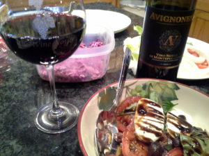 Avignonesi Vino Nobile di Montepuliciano is enjoyed with a caprese salad.